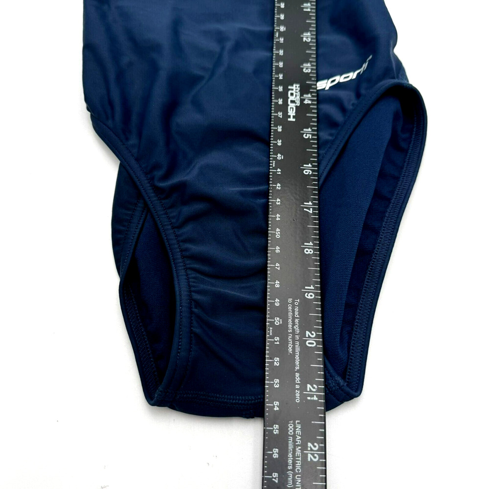 SPORTI NWT Size 28 Navy Blue Solid Wide Strap One Piece Swimsuit Competitive - Picture 8 of 9